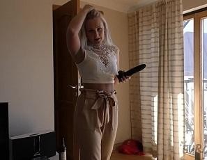 Petite Samanta Masturbates Outdoors with a Big Black Dildo Helping Hand From Cameraman Clit Rubbing