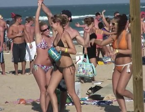Windy Day on the Beach During Spring Break Meeting Some Party Girls