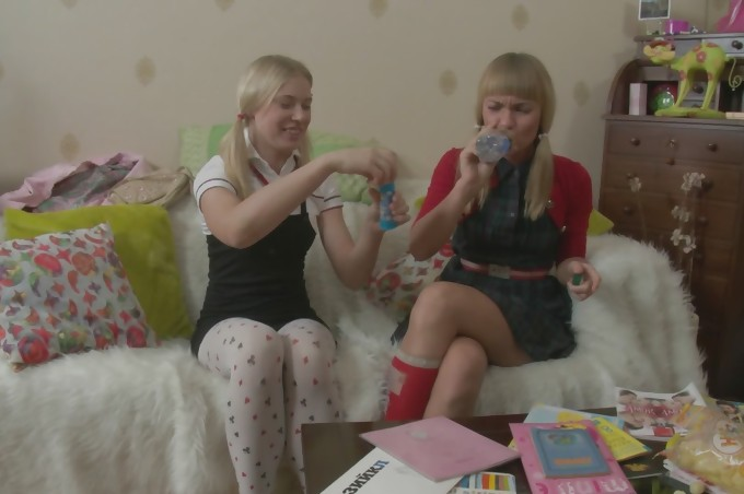 Ultra-Hot Teen Lesbians Fuck Each Other with Strap-On!
