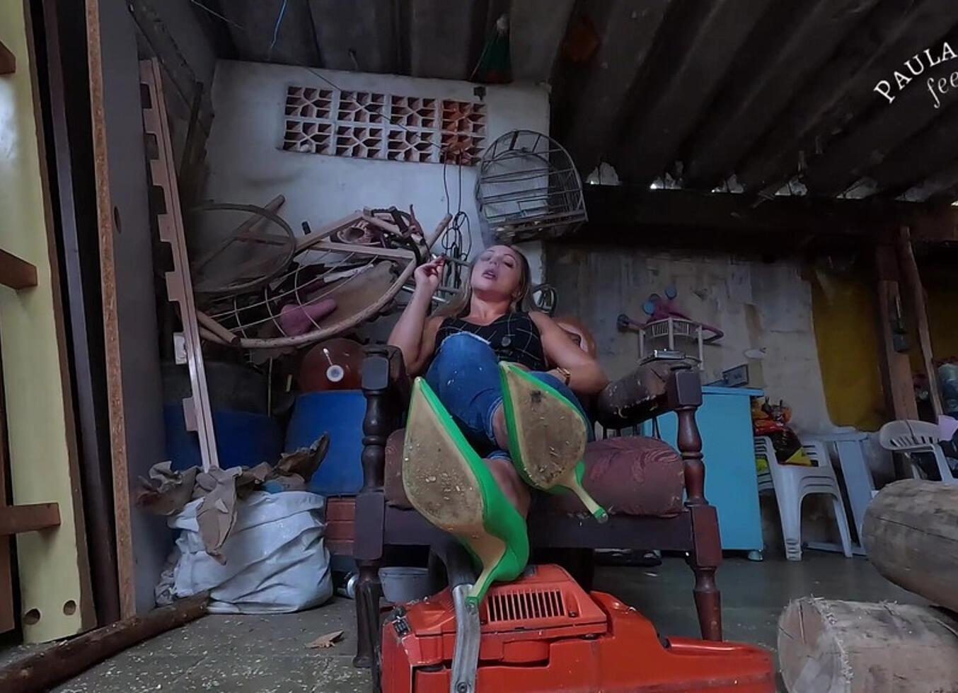Cranking Chainsaw And Smoking
