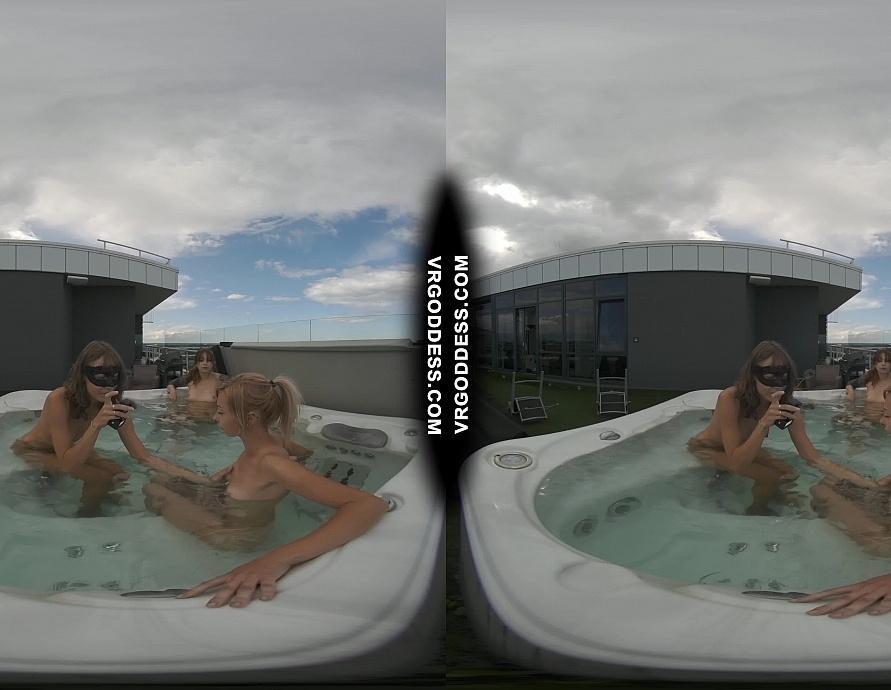 Triple Lesbian Jacuzzi Followed by Double Dildo Deep Penetration on the Couch