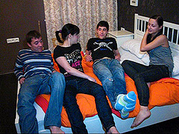 Roommates Fuck Two Chicks on a Large Bed