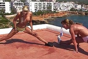 Topless Babes in Outdoor Gym