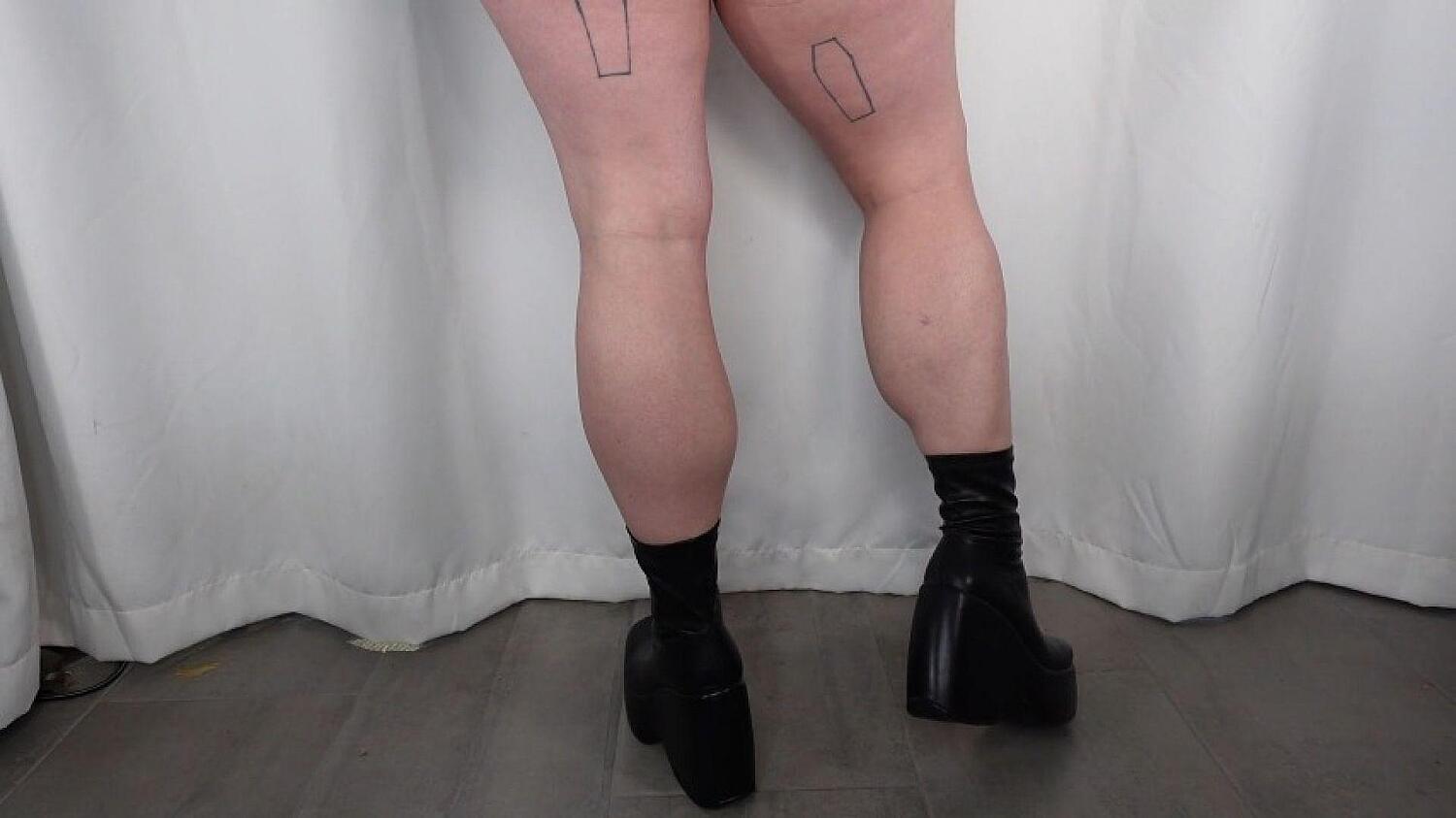 Muscular Calves Flex In Chunky Mid Calf Platform Boots