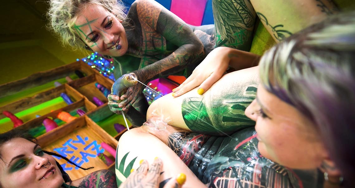 Inked Lesbians Toying Each Others Asshole