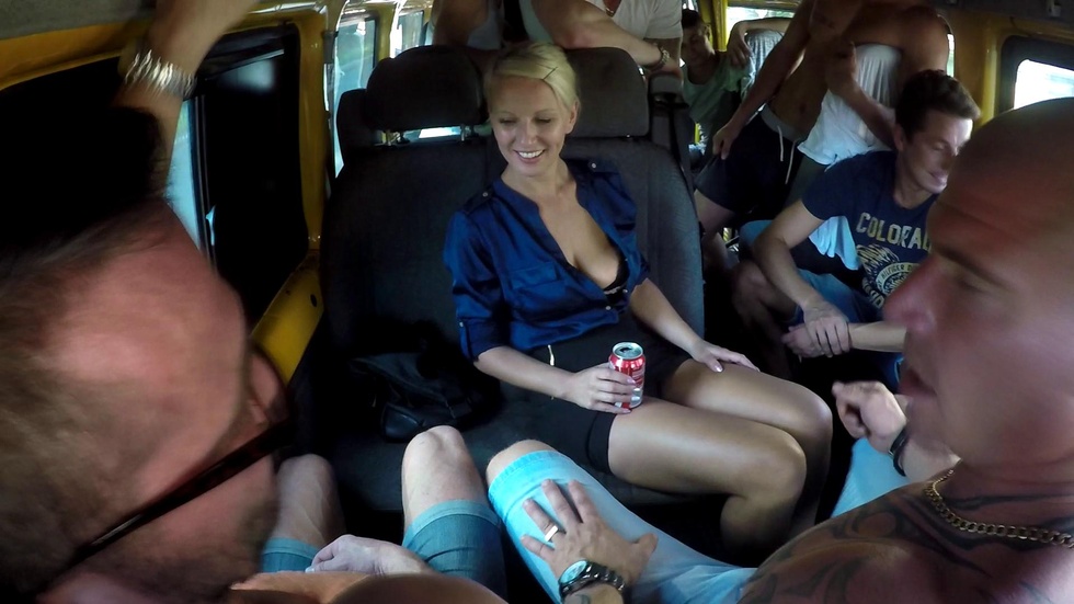This is more than wild! Mobile gangbang - a buss full of horny guys, that is our Czech fuckteam. And they are looking for a prey. Today it was a luxurious MILF. This busty secretary had no idea what she got herself into. Guys jumper her and she had to server all their cocks, she had all her holes plugged and it wasn't enough for her. Guys, this girl is a pure nympho, she got her mouth, pussy and ass fucked and she still screamed for more! They covered her in cum and she asked for more! Watch this brutal gangbang and you will want more as well. Show more