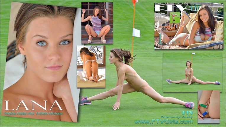 Videographer/Photographer's Comments:

The first video is actually 'lost footage' that was from her previous shoot, and I'm happy to have it back. Its probably one of my favorite scenes of a girl on the course, and she's so proactive about flashing the guys, doing acrobatics, getting completely naked out there, and climbing trees. Exemplary public nudity without getting into any sort of trouble (like she did on her gym shoot back then). So remember that hairbrush discussion in video1? Here we see her try pushing it into both holes. She's still that supertiny girl with the abnormally small vagina, so it doesn't go very far in, especially with the ribbing it has on it. No doubt, its hot to watch anyway, notice the cum build-up on her handle. Then for no reason whatsoever, she asks me to slap her with the handle, and I oblige. Then we go even further with the anal play, using the 7 inch blue dildo, letting her work it in her vagina first, then push it deep into her butt. It turns into double penetration in tandem with the glass toy, and I help work the dildo in her butt as if we are having anal sex. Then its time for some butt spreads... The way the sun was coming down on the couch made for some really good lighting -- when she uses her favorite vibrator again and ends up having another strong orgasm. The vaginal contractions are 'in your face' and seen so clearly thanks to the lighting. The last clip is the arrival from airport video, where you see a tired and no-makeup Lana, and she's still gorgeous. Then some video of her in the morning getting ready, with a little end-clip of her at night, looking over the city, and me joining in for a kiss. Yeah, its a little unorthodox, but here it is. If it is off-putting, avoid clicking and move on to the next clip haha. Part2 continues the adventure...