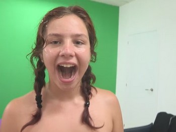 An Awesome Cumload on Alba's Face and Mouth After a Great Fuck and an Impressive Blowjob.