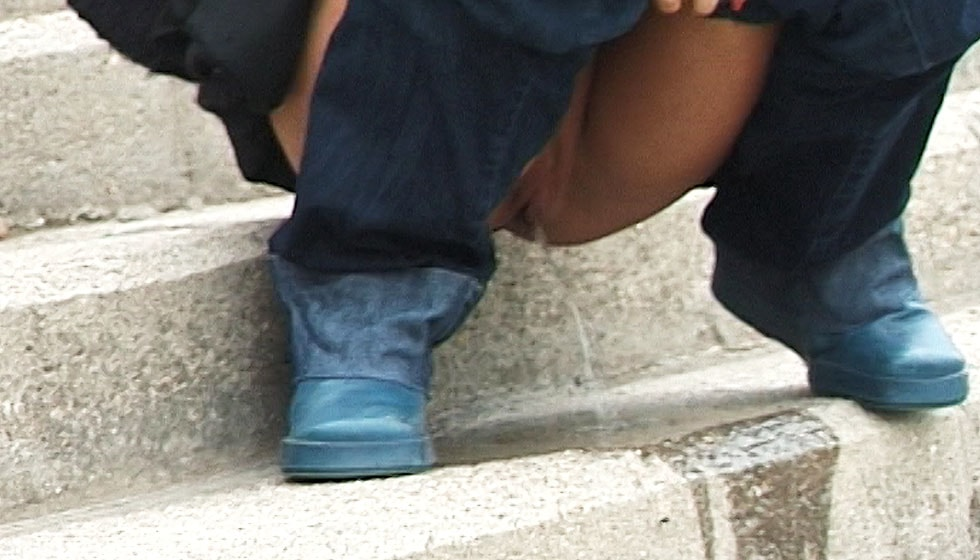 Girl Pissing on Stairs Outdoors