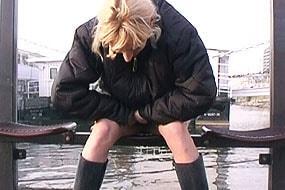 Blonde on Bench Pissing