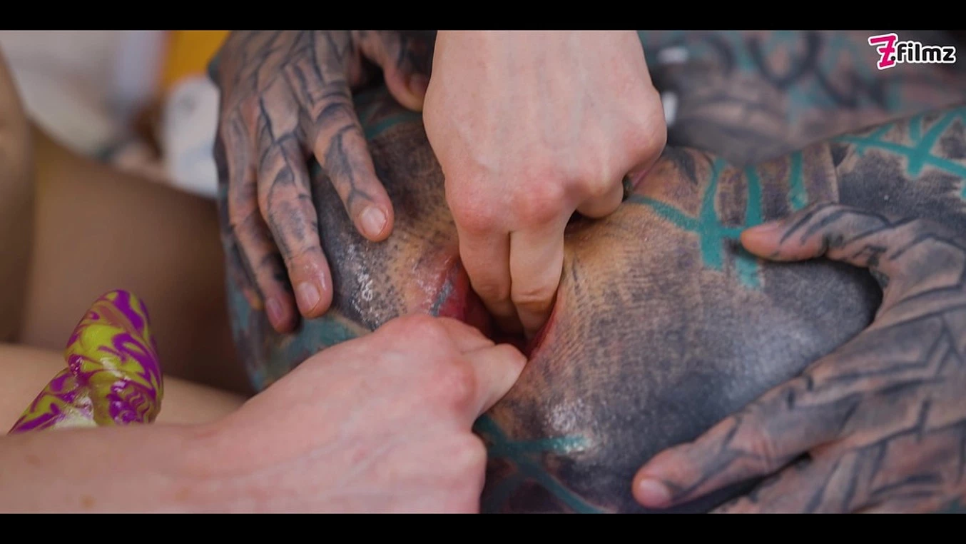 Tattooed Teen Gets Asshole Destroyed From Lesbian Friend with Strap on - Prolapse, Gape, Licking (Goth, Punk, Alt Porn) - Zf 017