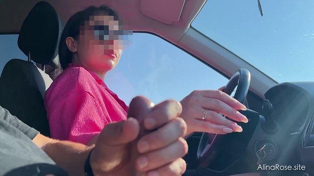 Risky Driving Handjob - Stroking Him While Steering