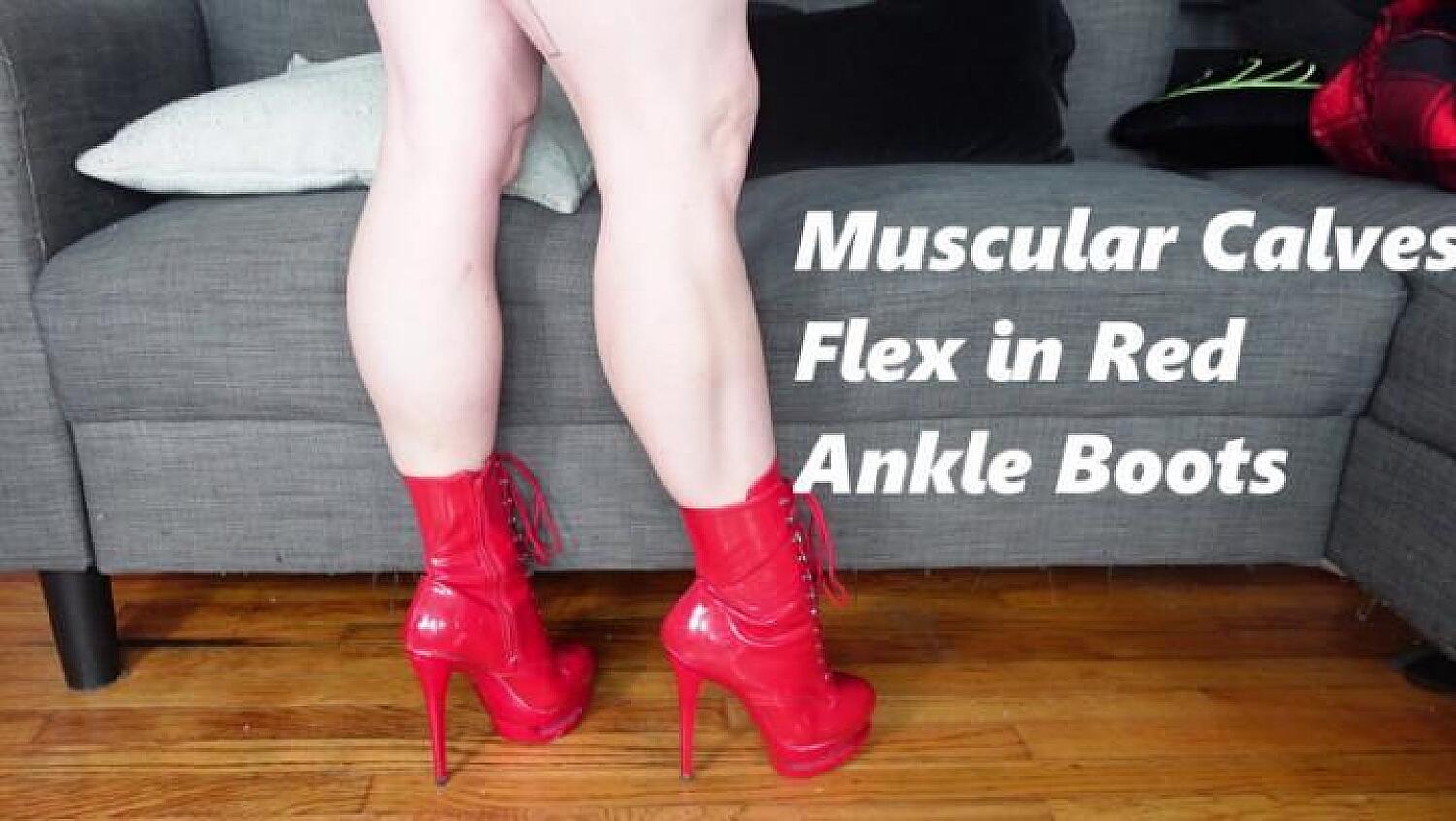 Muscular Calves Flex In Lace Up Red Ankle Boots
