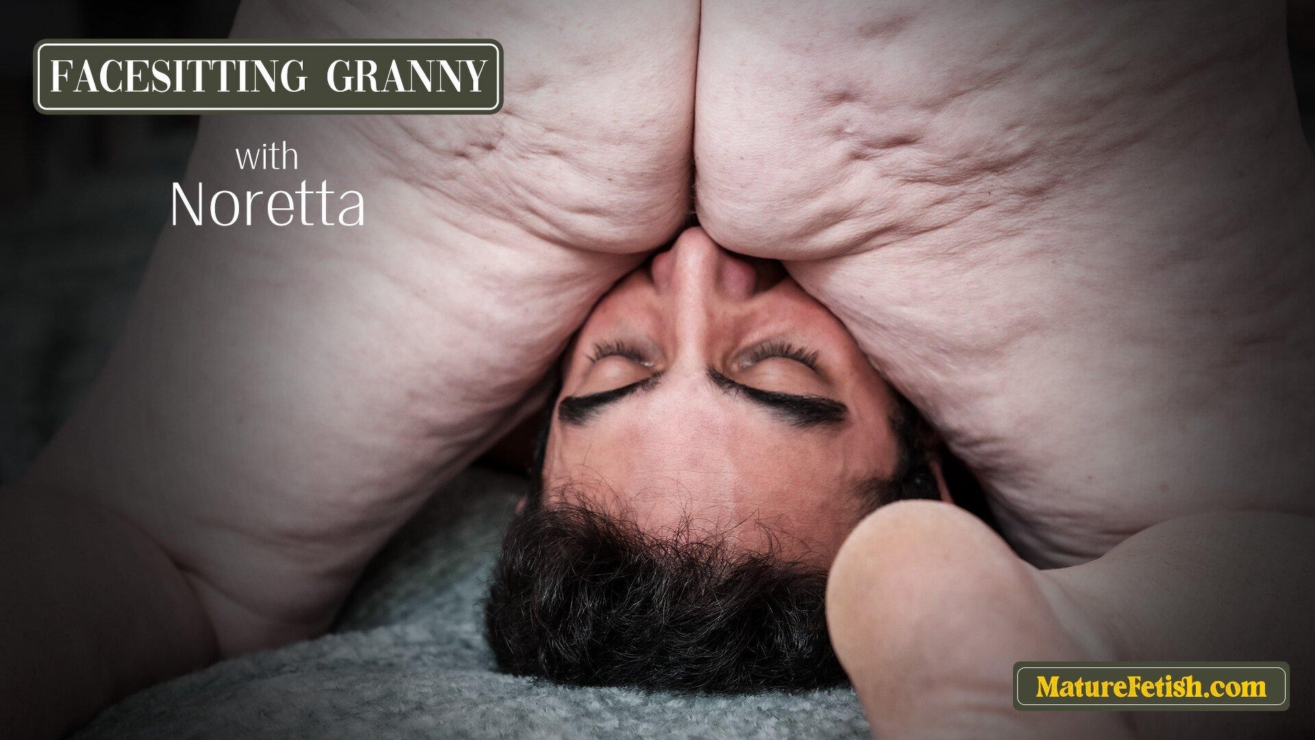Saggy Tits Noretta Sits on Young Mans Face with Hairy Granny Pussy