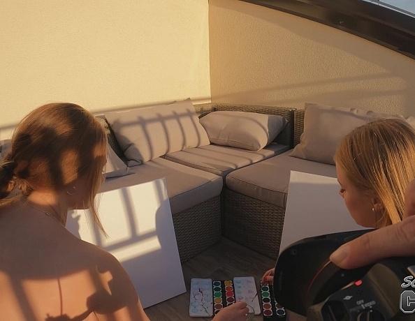 Gorgeous Models Mira And Kristina Paiting While Nude Outdoors At Sunset