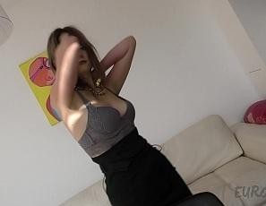 Pretty and Petite Model Kapri Striptease Dancing and Masturbating with a Glass Bottle