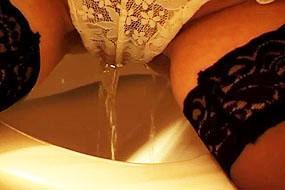 Toilet Pissing Through Lace