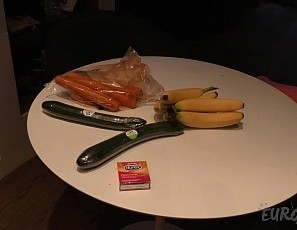 Karina Baru Fucking Herself Deep and Hard with a Big Cucumber & Other Fruits and Veggies in Kitchen