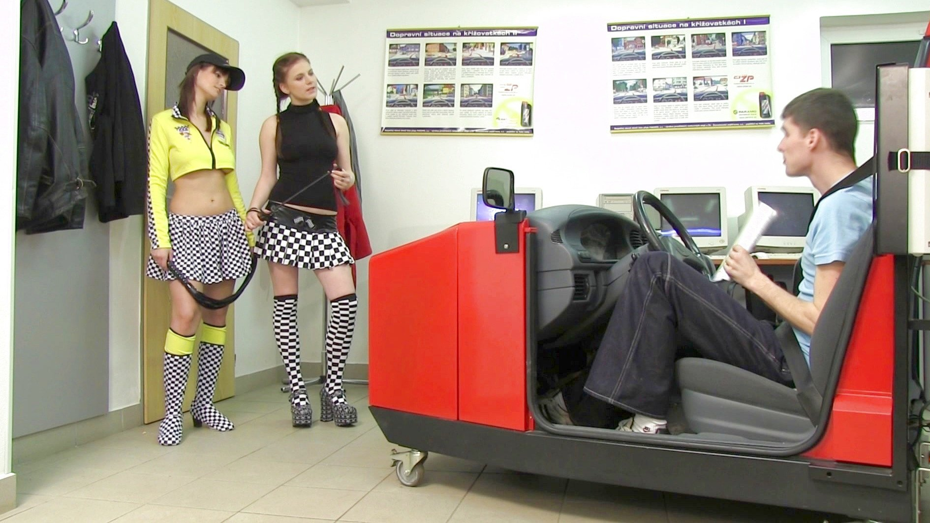 Rita E and Charlotte F Have a Threesome in Their Defensive Driving Studio
