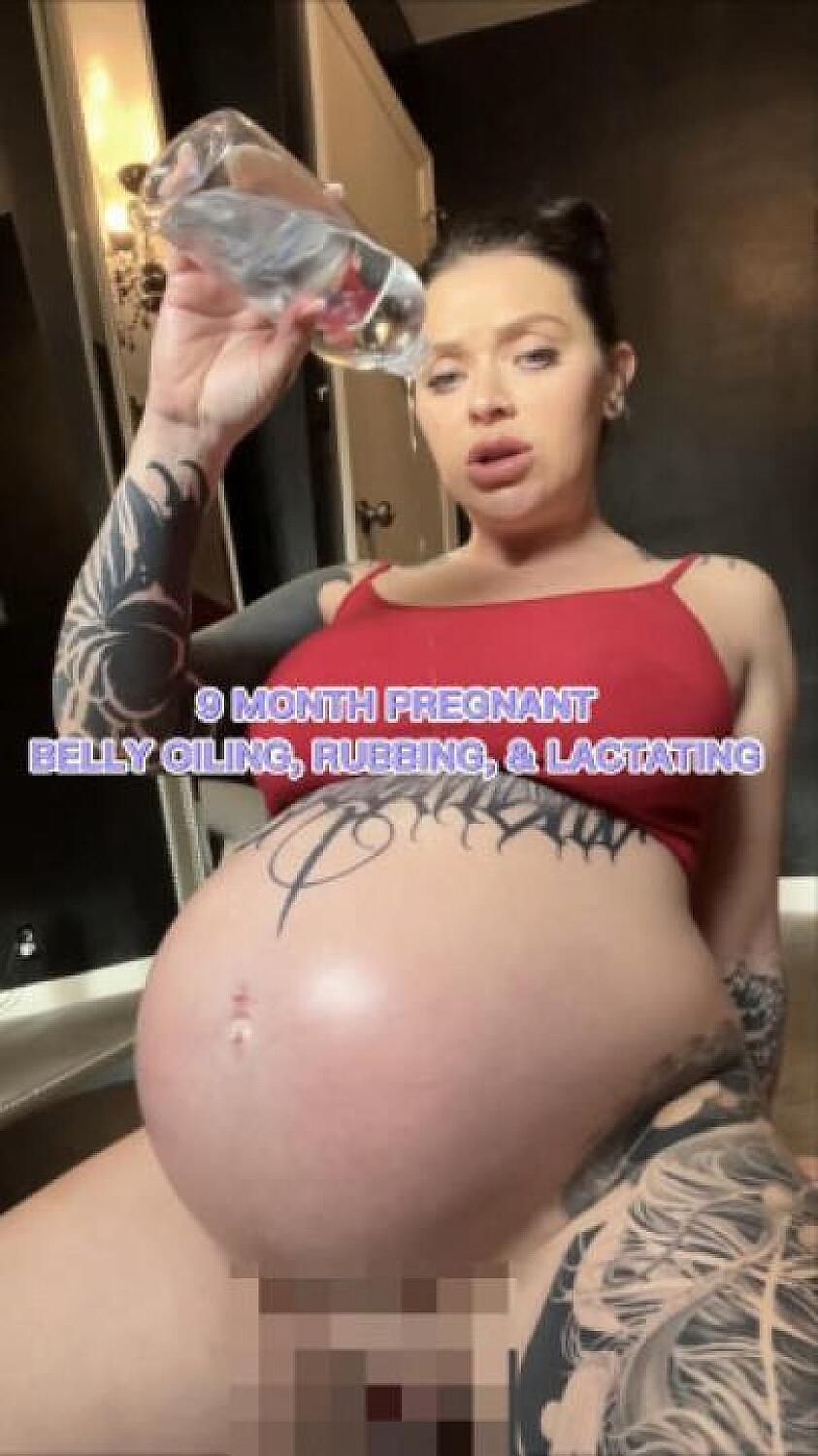 9 Month Pregnant Belly Oiling, Rubbing, Lactating & Peeing