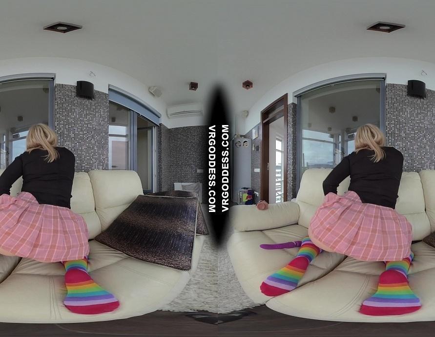 Thigh High Rainbow Socks Adriana Banging Herself Out with Realistic Moving Big Dildo