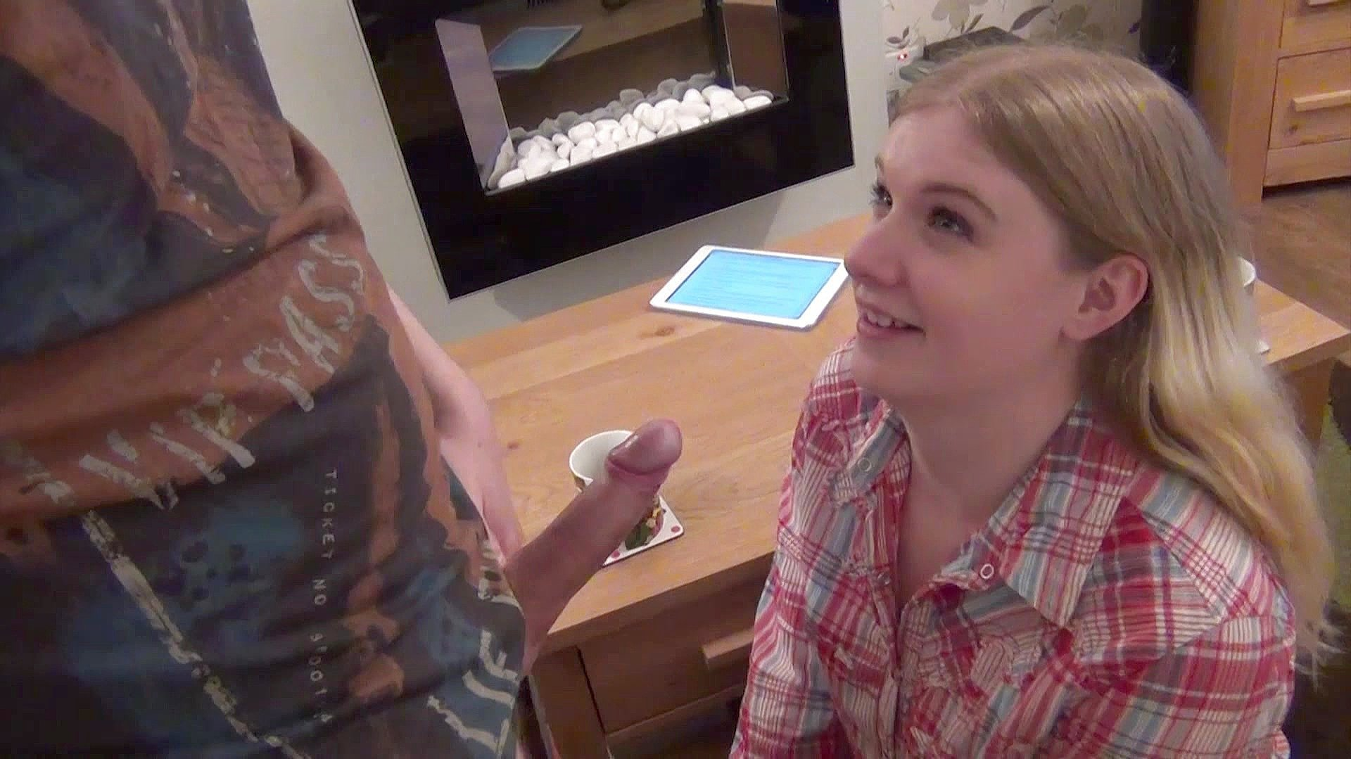All-American Sweetheart in Lingerie Takes a Facial From a Horny Nerd