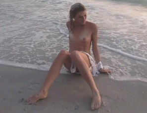Super Skinny Blonde Playing Naked in the Gulf of Mexico
