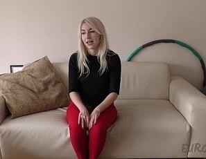 Adora Rays First Time on the White Casting Couch Touching Herself and Opening Up Her Pussy Flower
