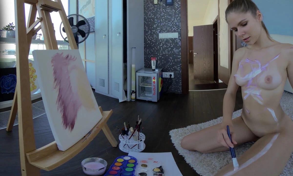Romantic Evelina Painting A Canvas And Her Naked Body -- Creative Erotic Art