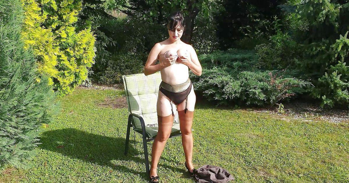 Nylons And Glass Dildo In The Sun