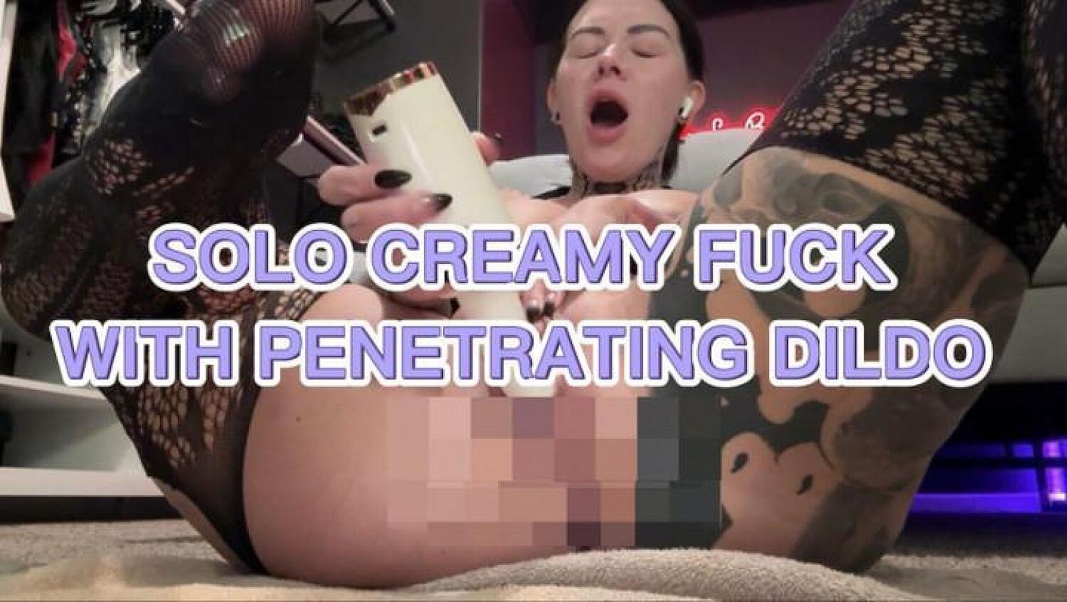 Solo Creamy Fuck With Penetrating Dildo