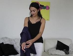 Hot Model Egle Masturbates with a Dildo on the White Casting Couch