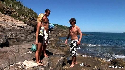 Blonde Babe Chloe Delaure Seaside DP Sex