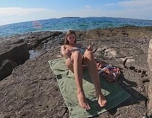 Rebeka Ruby Masturbating on a Public Beach While on Vacation